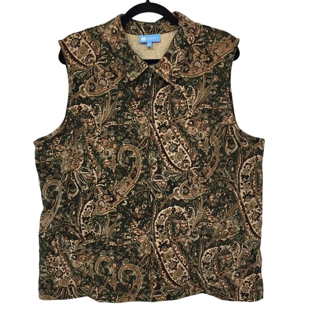 Koret Vintage Style Tapestry Paisley Print Zip Vest Women XL Dark Cottagecore